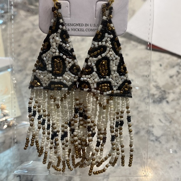 Multi Seedbead Tassel Drop Earrings (Animal Print) - Picture 3 of 3